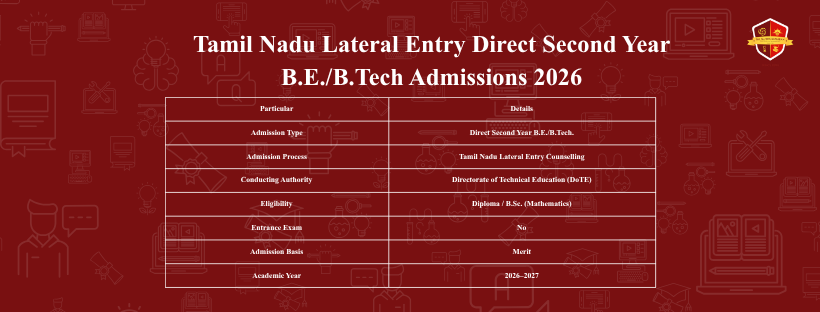 Tamil Nadu Lateral Entry Direct Second Year B.E./B.Tech Admissions 2026